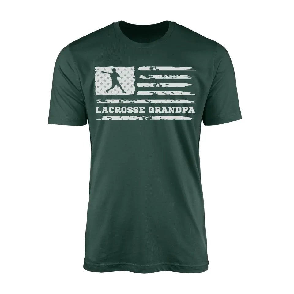 Lacrosse Grandpa Horizontal Flag on a Men's T-Shirt with a White Graphic