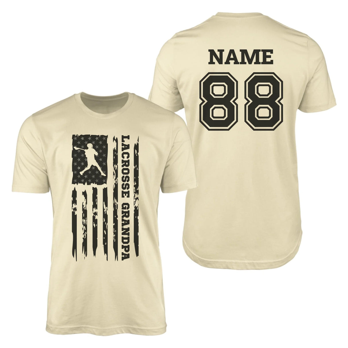 Lacrosse Grandpa Vertical Flag With Lacrosse Player Name on a Men's T-Shirt with a Black Graphic