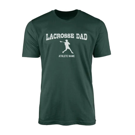 Lacrosse Dad with Lacrosse Player Icon and Lacrosse Player Name on a Men's T-Shirt with a White Graphic