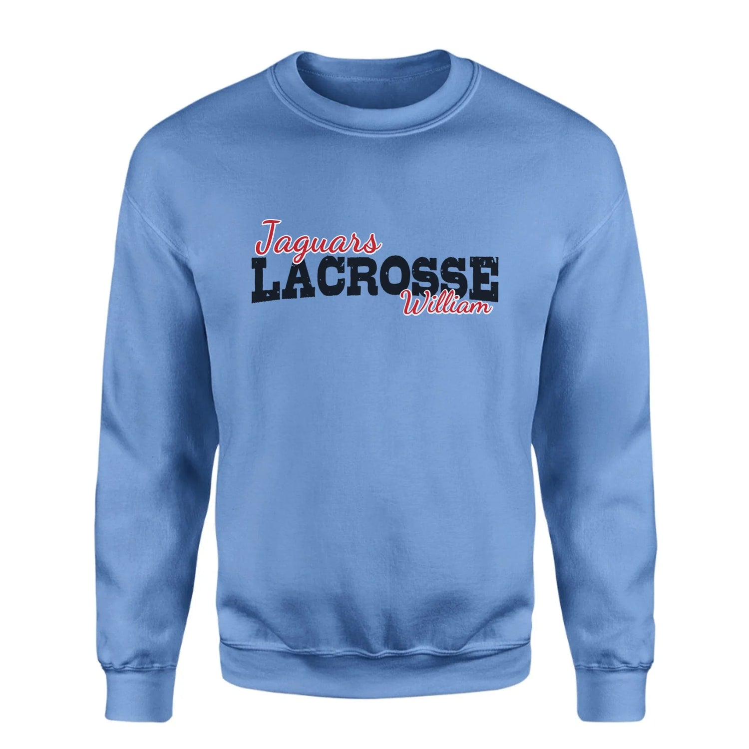 Custom Lacrosse Mascot and Lacrosse Player Name on a Sweatshirt with a Black Graphic
