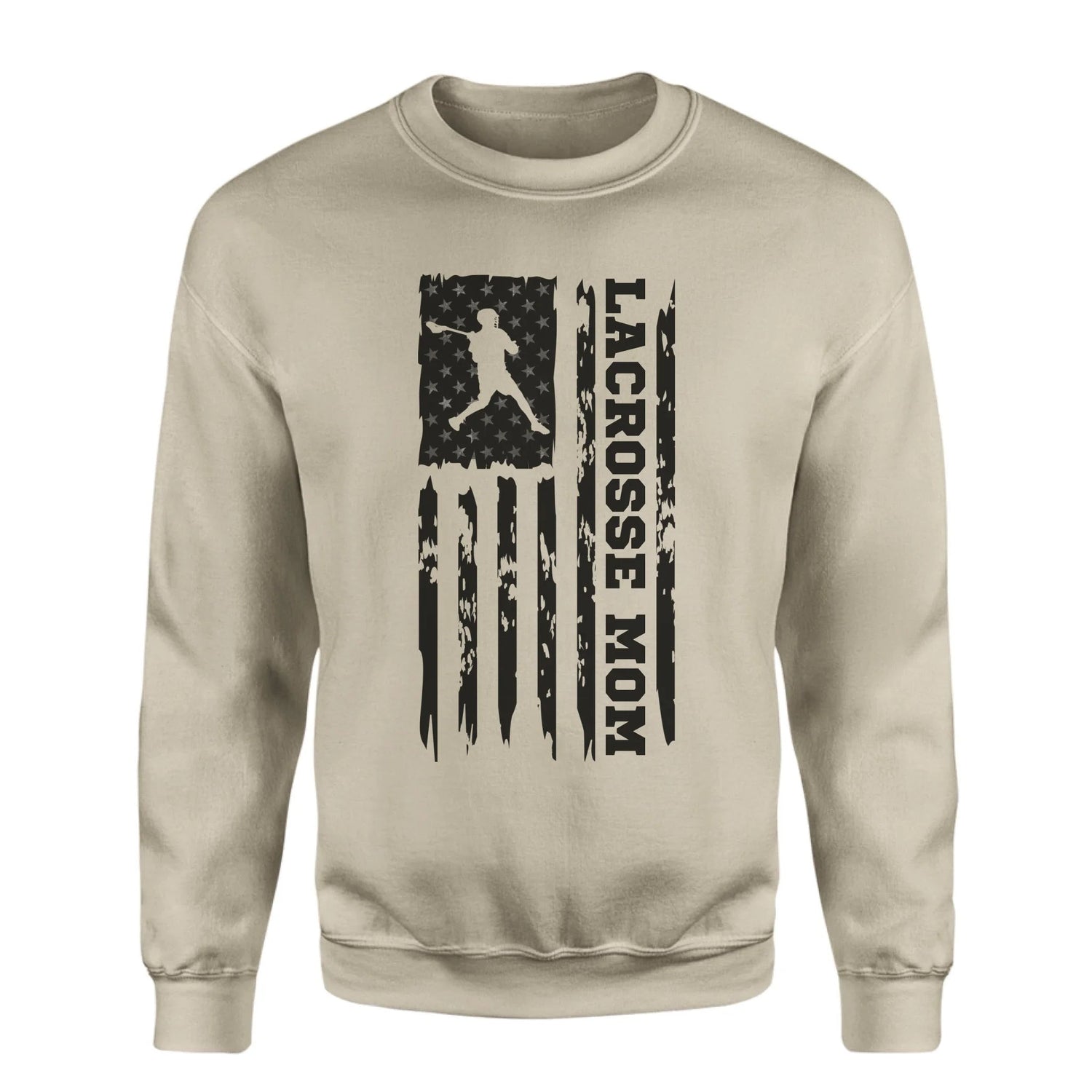 Lacrosse Mom Vertical Flag on a Sweatshirt with a Black Graphic