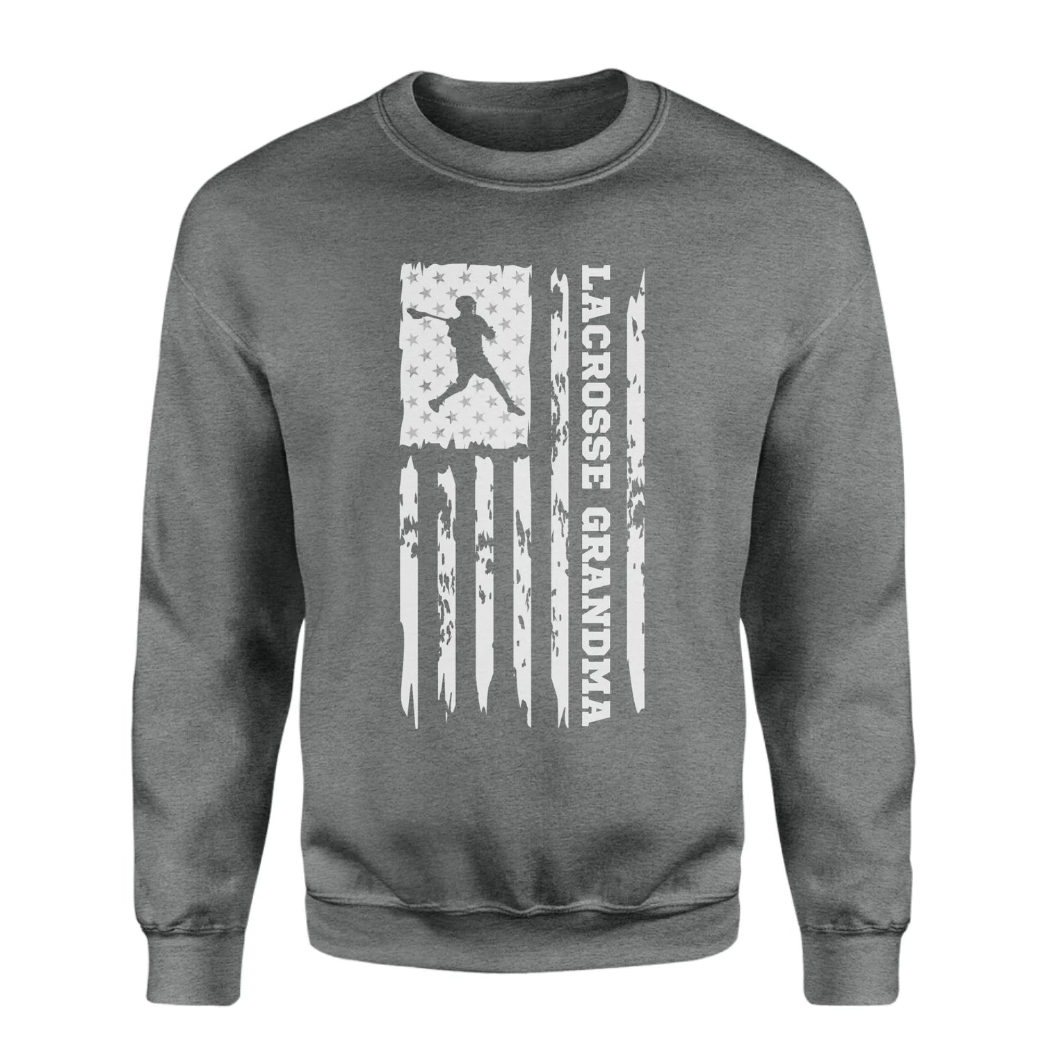Lacrosse Grandma Vertical Flag on a Sweatshirt with a White Graphic