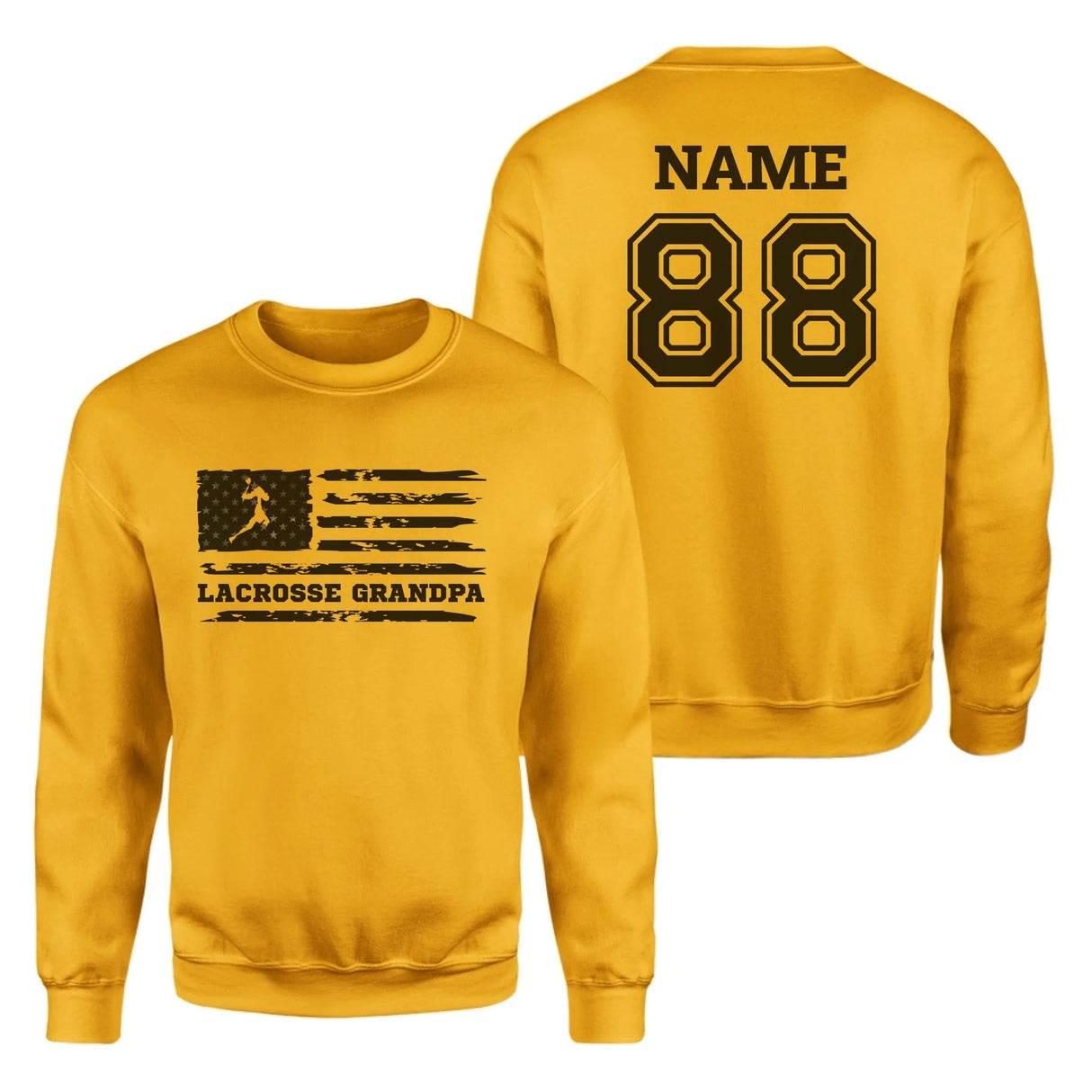Lacrosse Grandpa Horizontal Flag With Lacrosse Player Name on a Sweatshirt with a Black Graphic