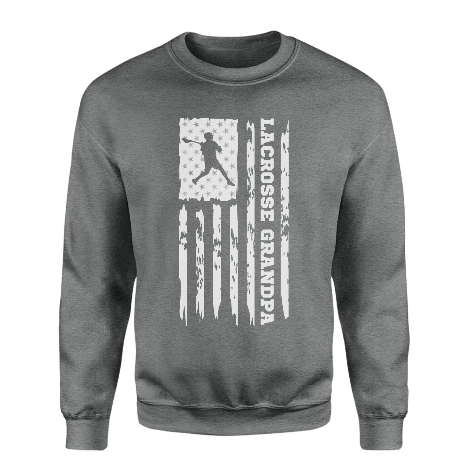 Lacrosse Grandpa Vertical Flag on a Sweatshirt with a White Graphic