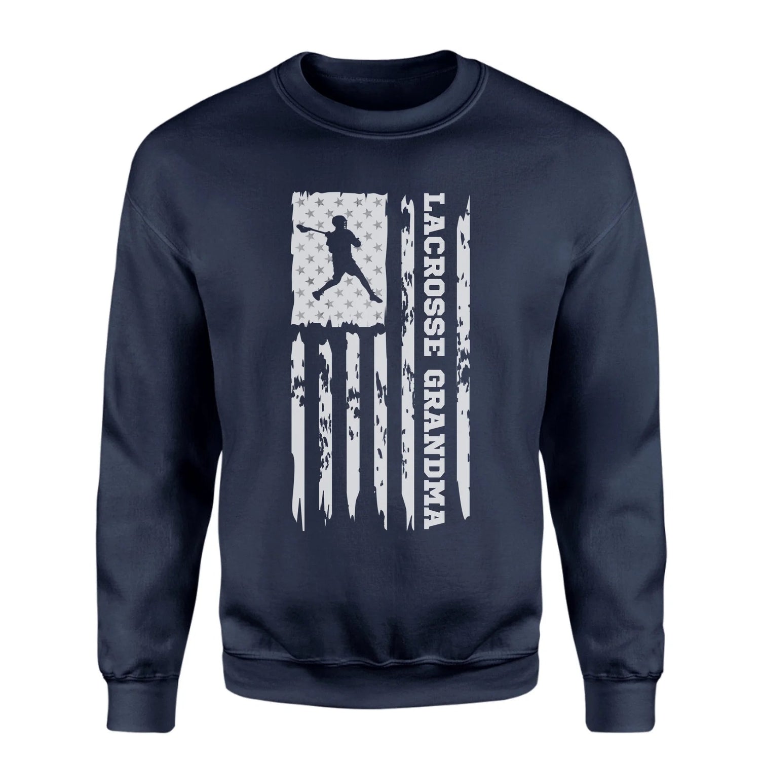 Lacrosse Grandma Vertical Flag on a Sweatshirt with a White Graphic