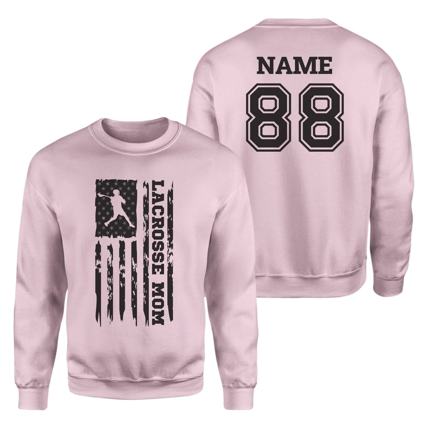 Lacrosse Mom Vertical Flag With Lacrosse Player Name on a Sweatshirt with a Black Graphic