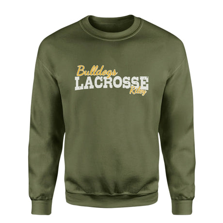 Custom Lacrosse Mascot and Lacrosse Player Name on a Sweatshirt with a White Graphic