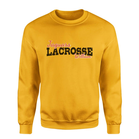 Custom Lacrosse Mascot and Lacrosse Player Name on a Sweatshirt with a Black Graphic