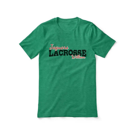 Custom Lacrosse Mascot and Lacrosse Player Name on a Unisex T-Shirt with a Black Graphic