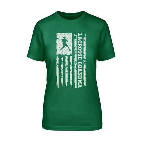Lacrosse Grandma Vertical Flag on a Unisex T-Shirt with a White Graphic