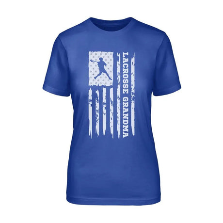 Lacrosse Grandma Vertical Flag on a Unisex T-Shirt with a White Graphic
