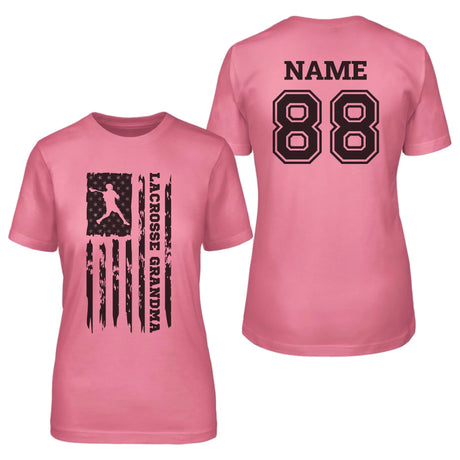 Lacrosse Grandma Vertical Flag With Lacrosse Player Name on a Unisex T-Shirt with a Black Graphic