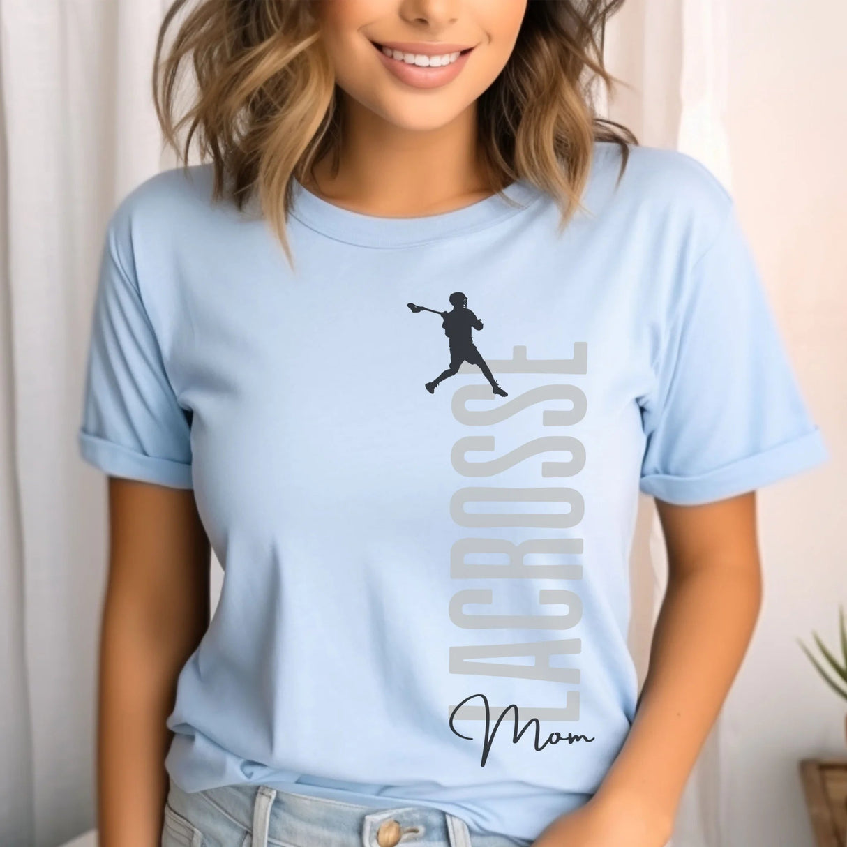 Personalized Lacrosse Mom Shirt With Mascot, Icon, and Lacrosse Player Name on a Unisex T-Shirt