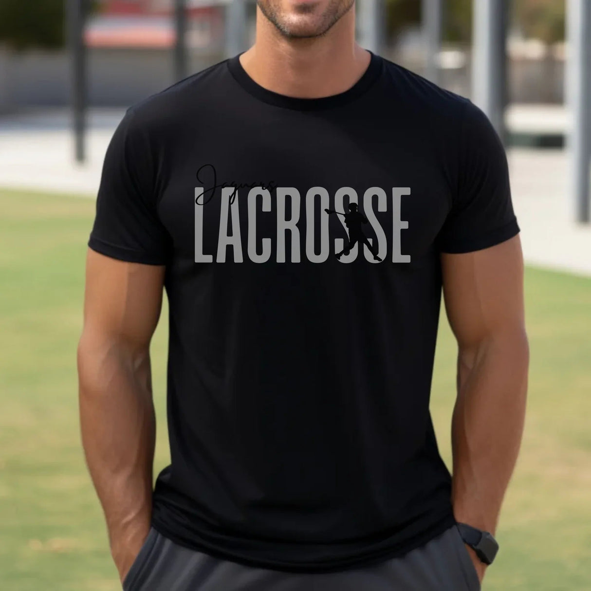 Personalized Lacrosse Shirt With Modern Bold Design on a Unisex T-Shirt