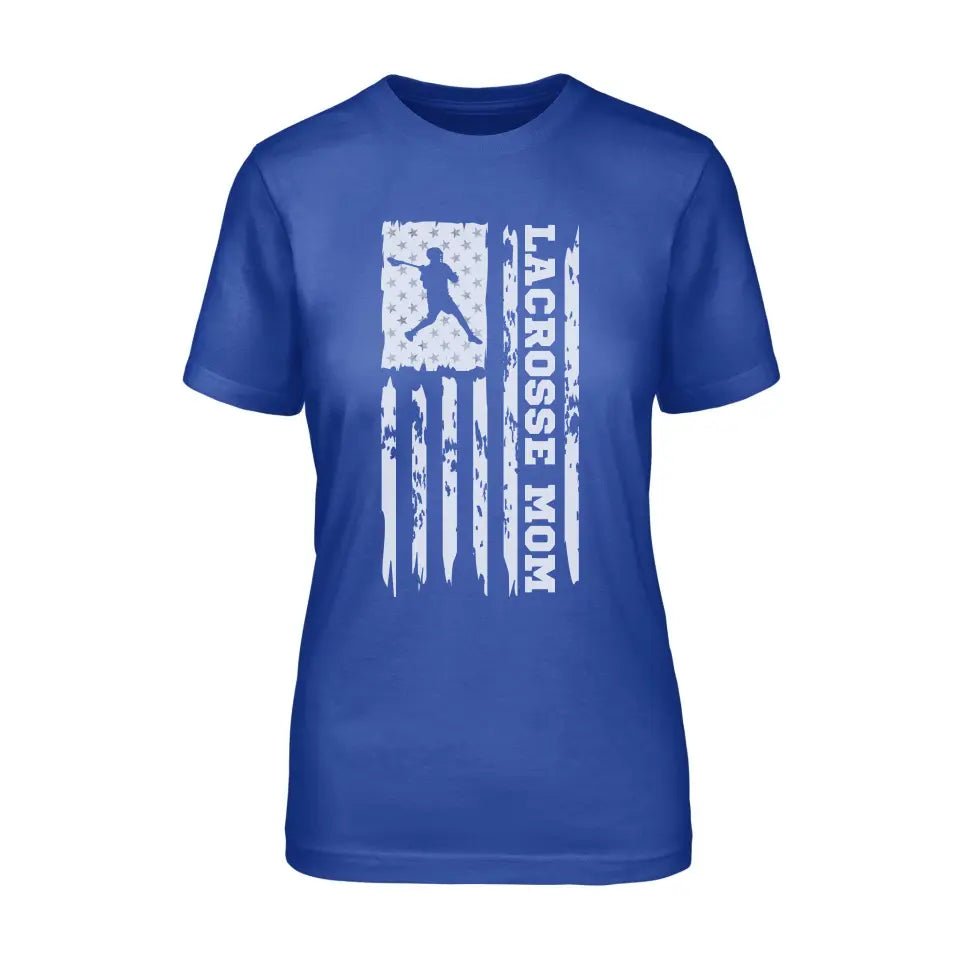 Lacrosse Mom Vertical Flag on a Unisex T-Shirt with a White Graphic