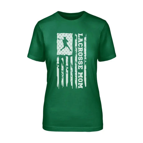 Lacrosse Mom Vertical Flag on a Unisex T-Shirt with a White Graphic