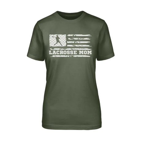 Lacrosse Mom Horizontal Flag on a Unisex T-Shirt with a White Graphic