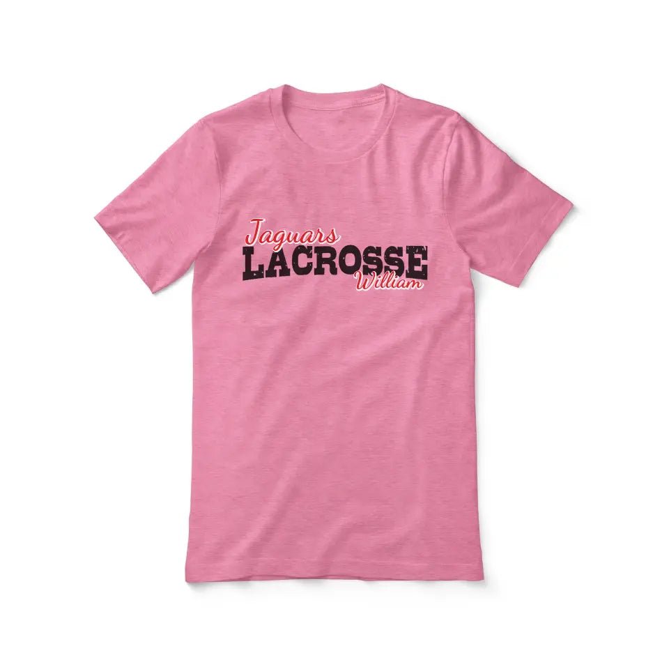 Custom Lacrosse Mascot and Lacrosse Player Name on a Unisex T-Shirt with a Black Graphic