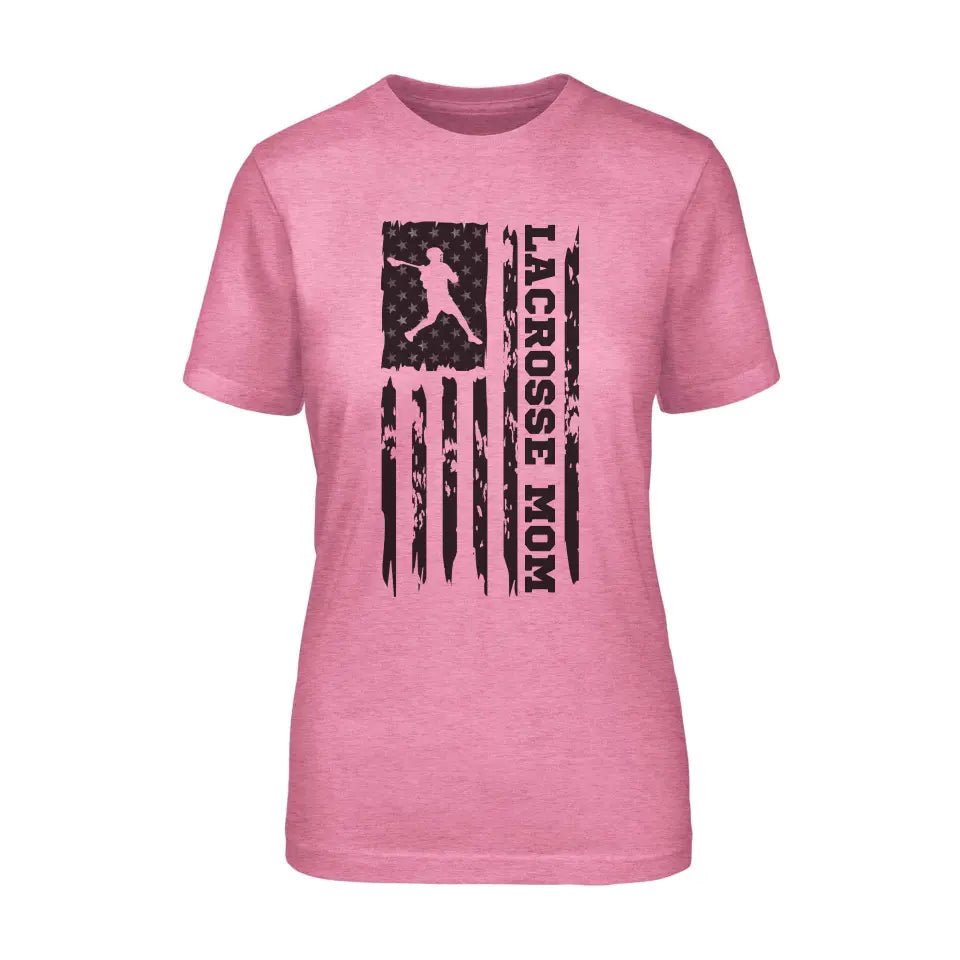Lacrosse Mom Vertical Flag on a Unisex T-Shirt with a Black Graphic
