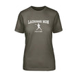 Lacrosse Mom with Lacrosse Player Icon and Lacrosse Player Name on a Unisex T-Shirt with a White Graphic