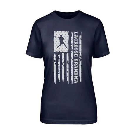 Lacrosse Grandma Vertical Flag on a Unisex T-Shirt with a White Graphic
