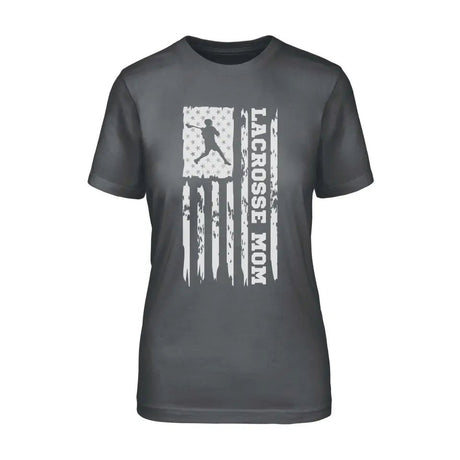 Lacrosse Mom Vertical Flag on a Unisex T-Shirt with a White Graphic