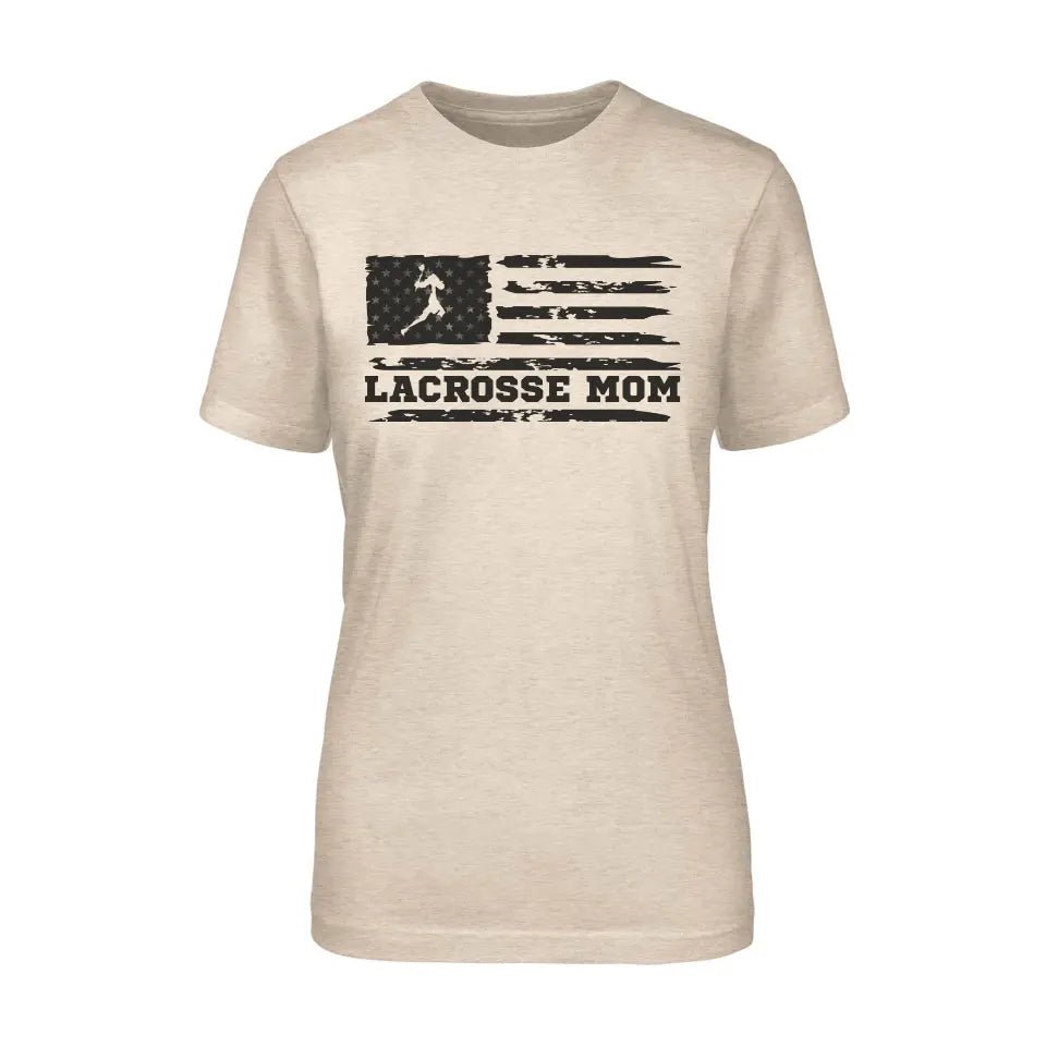 Lacrosse Mom Horizontal Flag on a Unisex T-Shirt with a Black Graphic