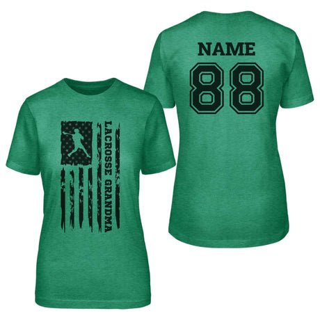 Lacrosse Grandma Vertical Flag With Lacrosse Player Name on a Unisex T-Shirt with a Black Graphic