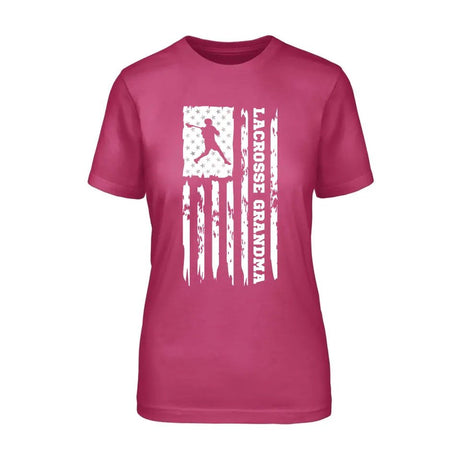 Lacrosse Grandma Vertical Flag on a Unisex T-Shirt with a White Graphic