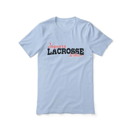 Custom Lacrosse Mascot and Lacrosse Player Name on a Unisex T-Shirt with a Black Graphic