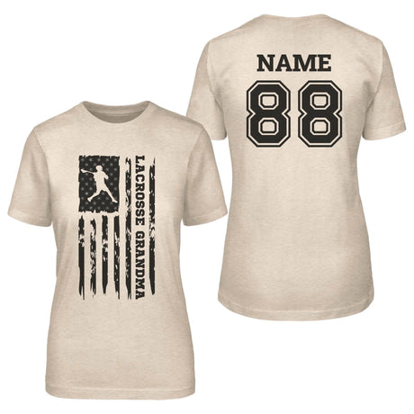 Lacrosse Grandma Vertical Flag With Lacrosse Player Name on a Unisex T-Shirt with a Black Graphic