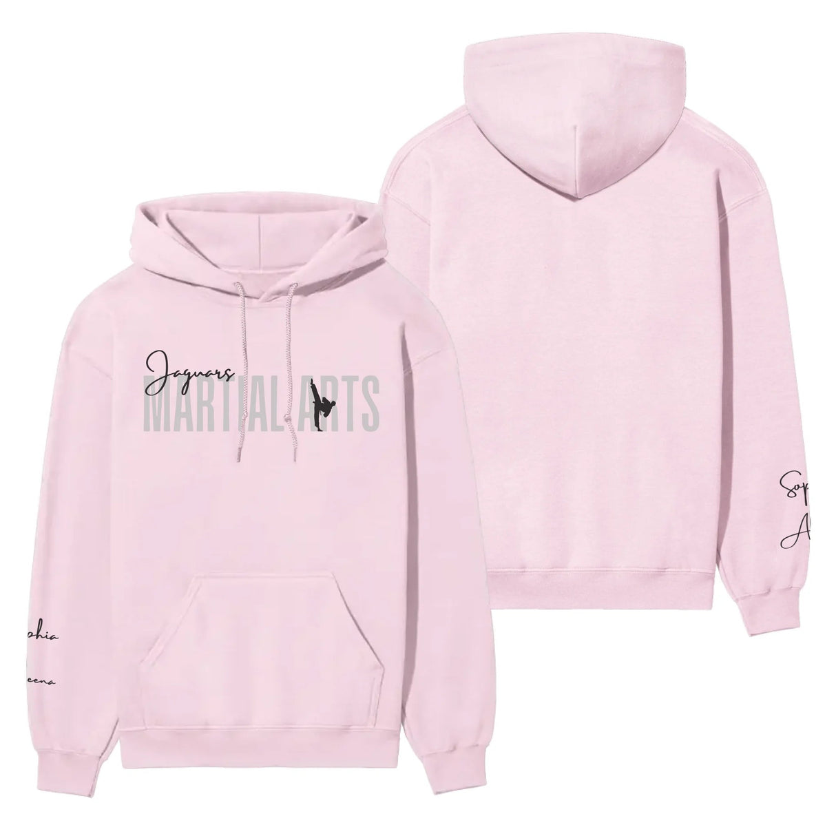 Personalized Martial Arts on a Hoodie With Modern Bold Designs and Martial Artist Name on Sleeve on a Hoodie