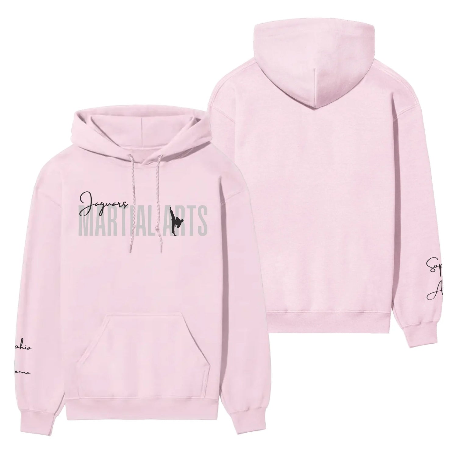 Personalized Martial Arts on a Hoodie With Modern Bold Designs and Martial Artist Name on Sleeve on a Hoodie