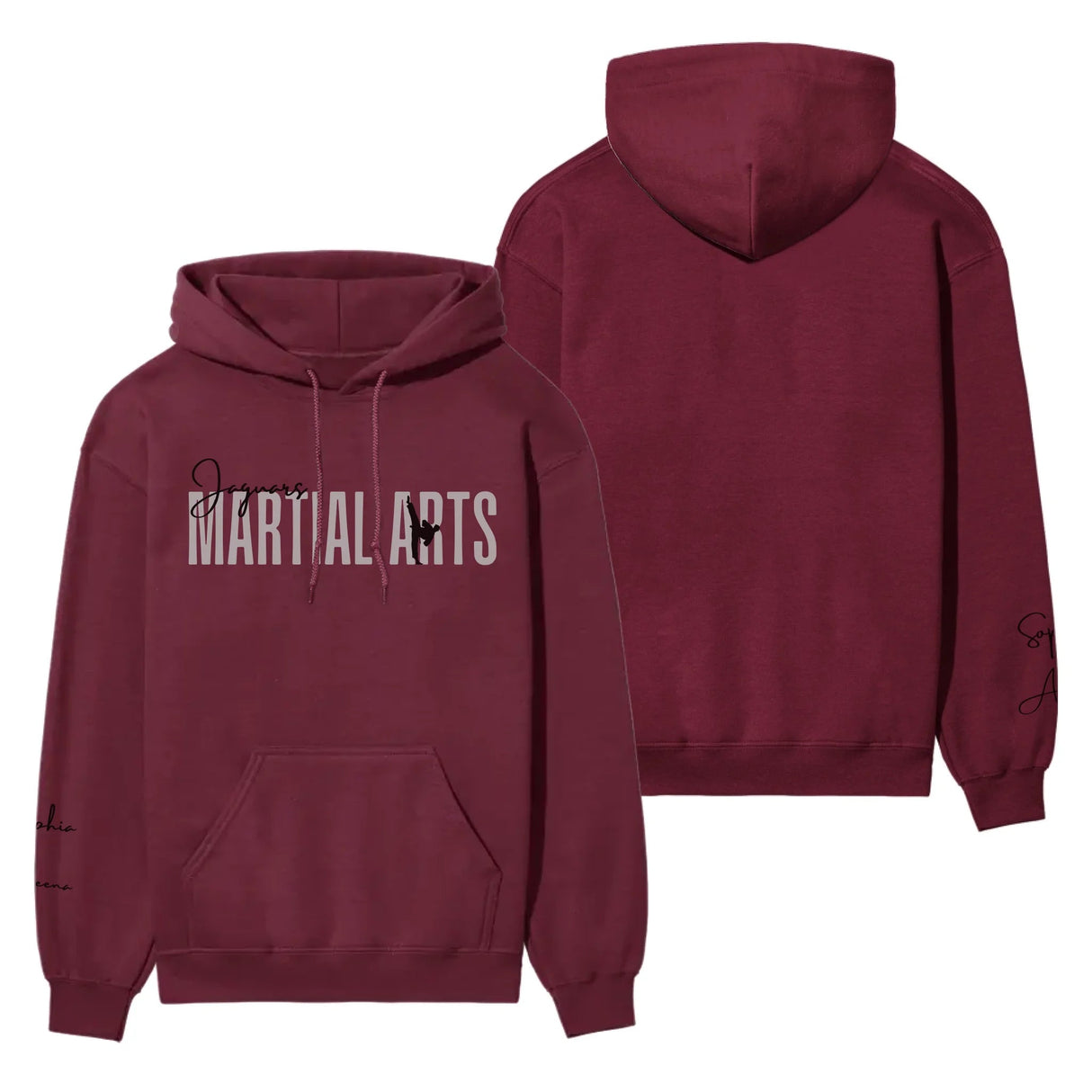 Personalized Martial Arts on a Hoodie With Modern Bold Designs and Martial Artist Name on Sleeve on a Hoodie