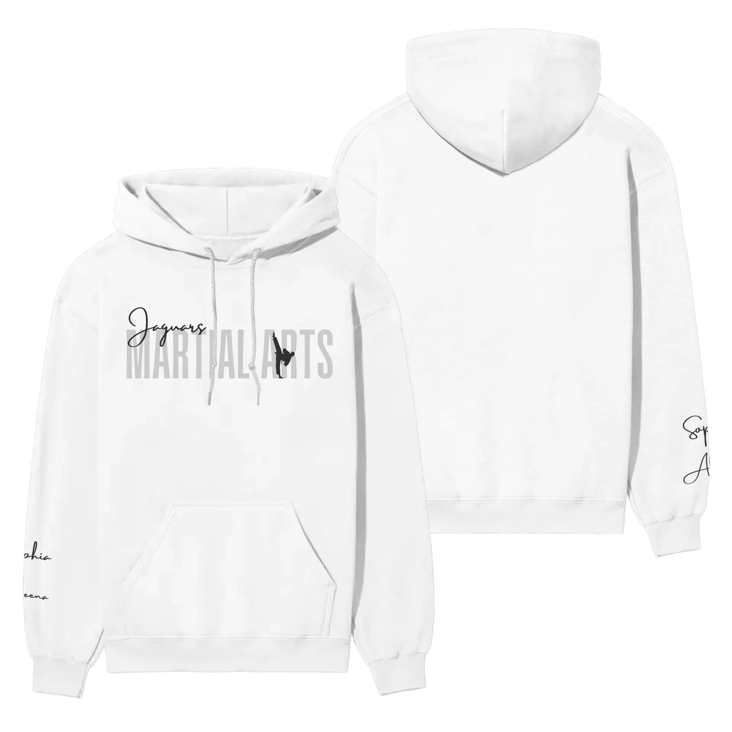Personalized Martial Arts on a Hoodie With Modern Bold Designs and Martial Artist Name on Sleeve on a Hoodie