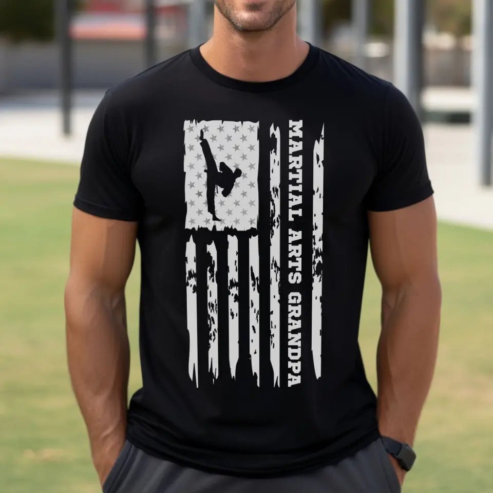 Martial Arts Grandpa Vertical Flag on a Men's T-Shirt with a White Graphic
