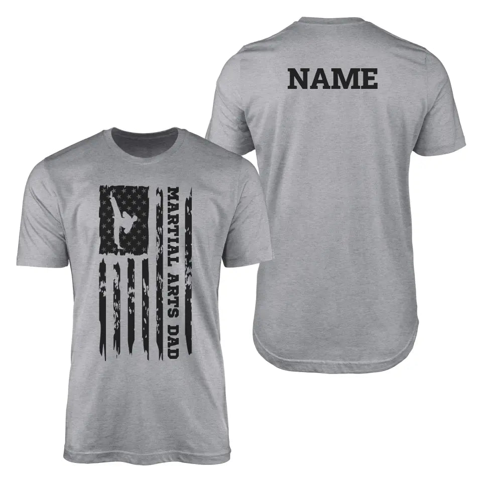 Martial Arts Dad Vertical Flag With Martial Artist Name on a Men's T-Shirt with a Black Graphic