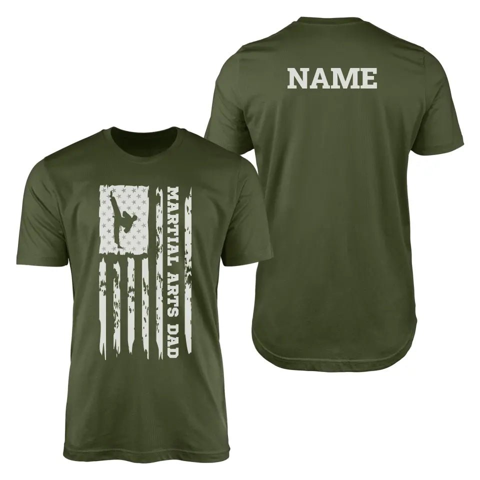 Martial Arts Dad Vertical Flag With Martial Artist Name on a Men's T-Shirt with a White Graphic