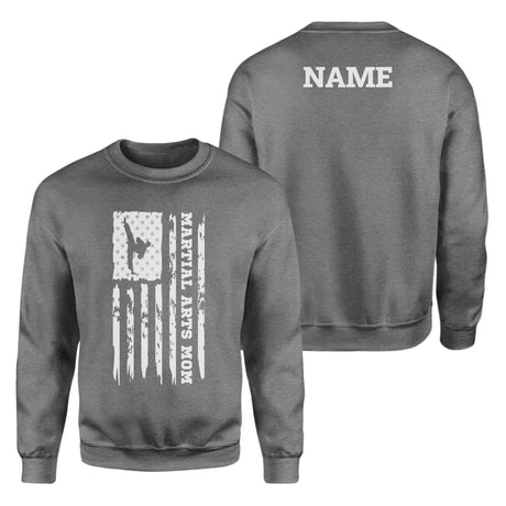 Martial Arts Mom Vertical Flag With Martial Artist Name on a Sweatshirt with a White Graphic