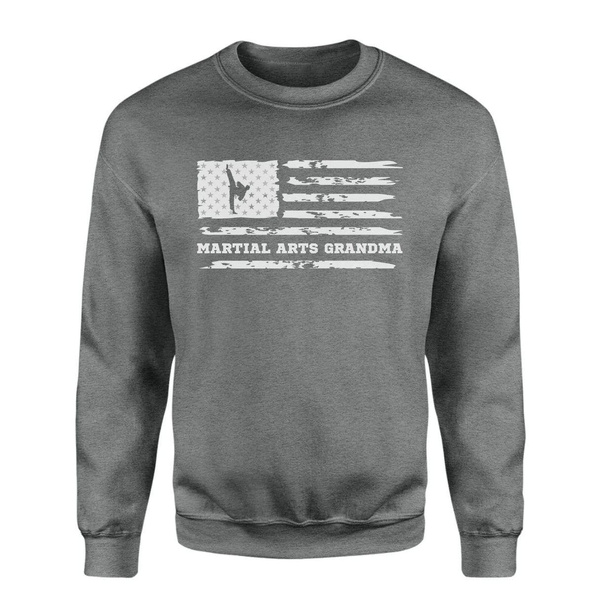 Martial Arts Grandma Horizontal Flag on a Sweatshirt with a White Graphic