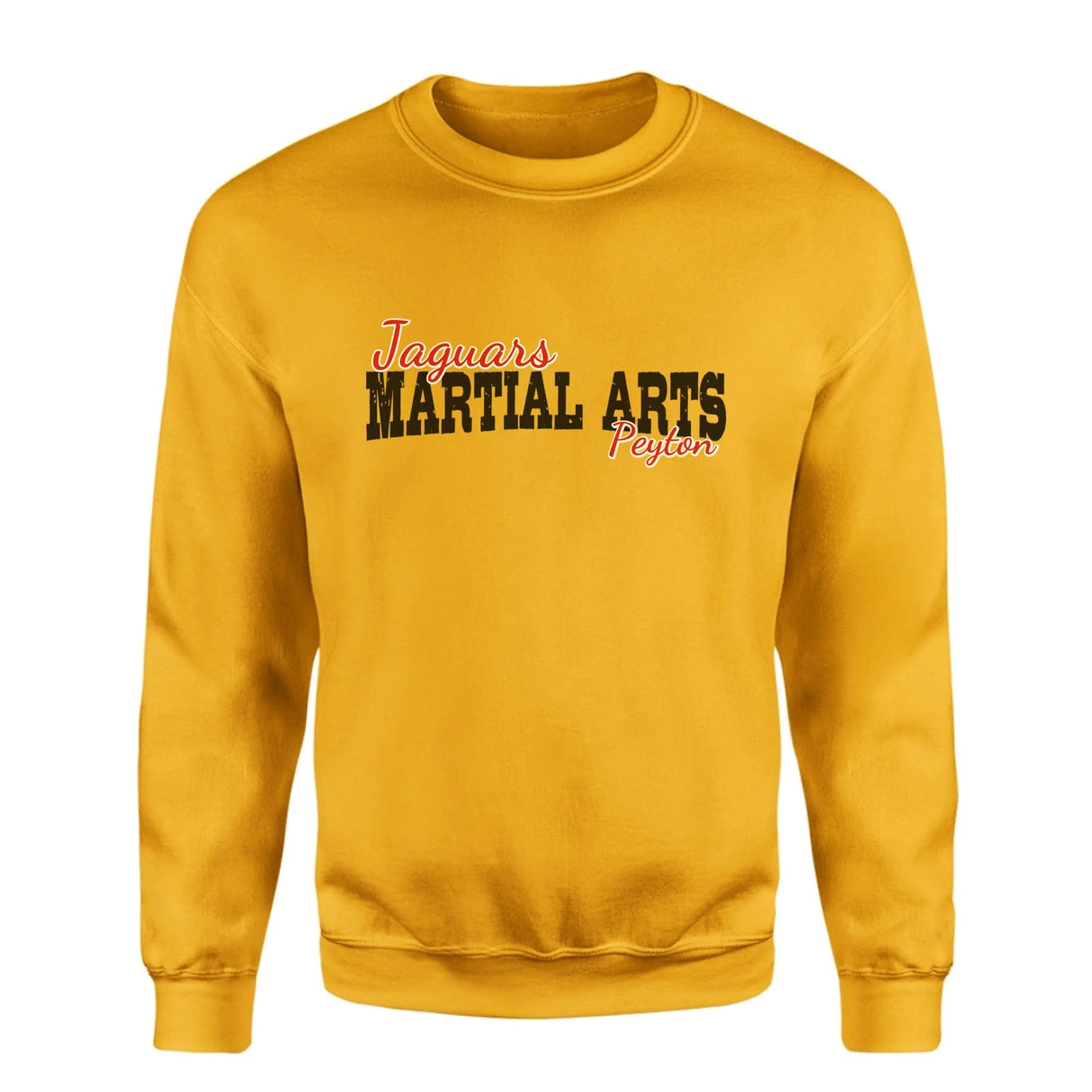 Custom Martial Arts Mascot and Martial Artist Name on a Sweatshirt with a Black Graphic