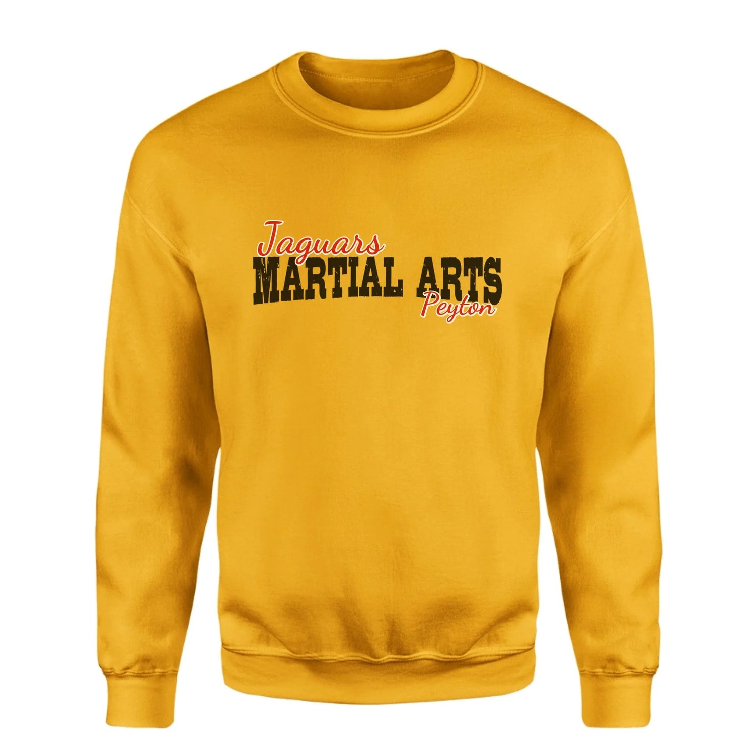 Custom Martial Arts Mascot and Martial Artist Name on a Sweatshirt with a Black Graphic