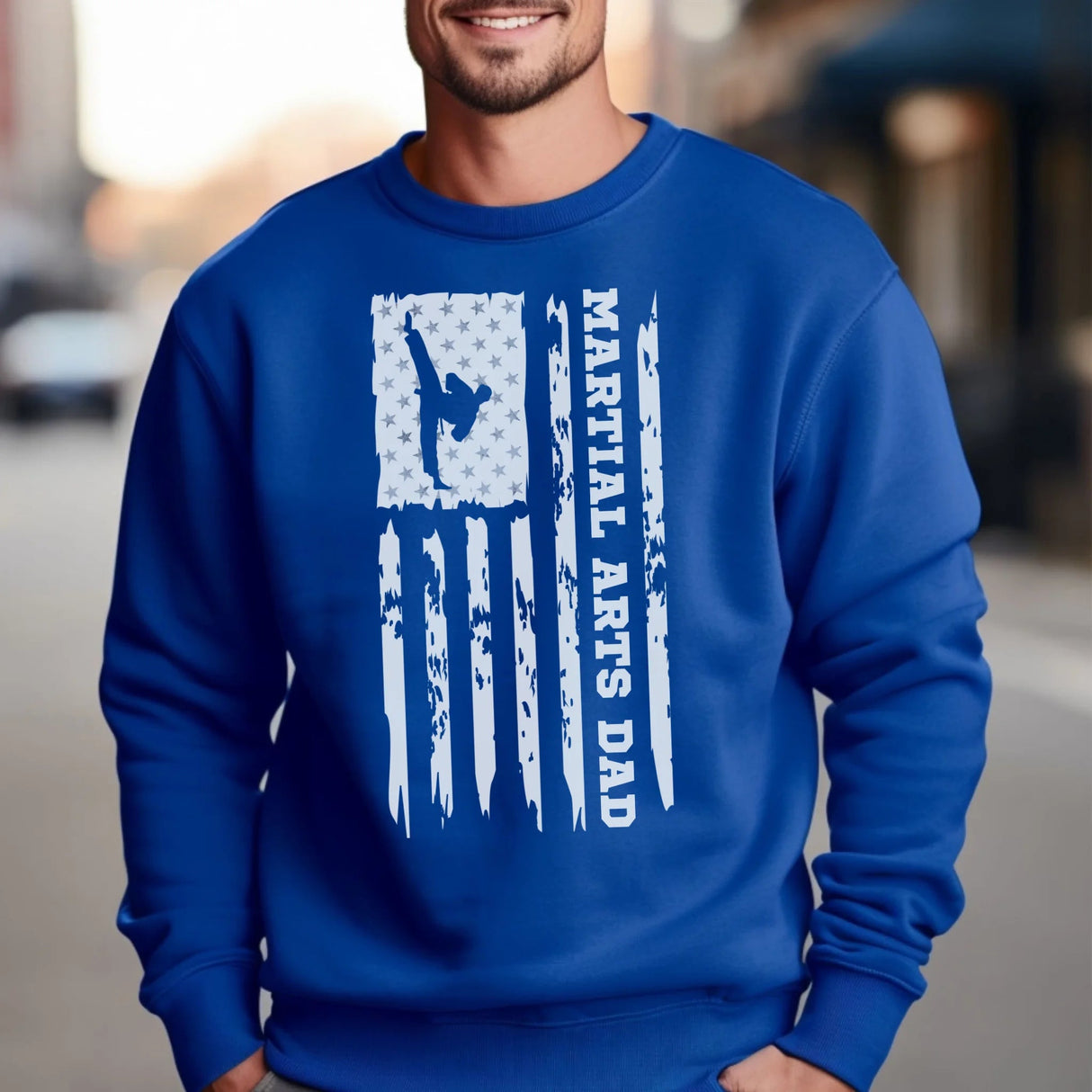 Martial Arts Dad Vertical Flag on a Sweatshirt with a White Graphic