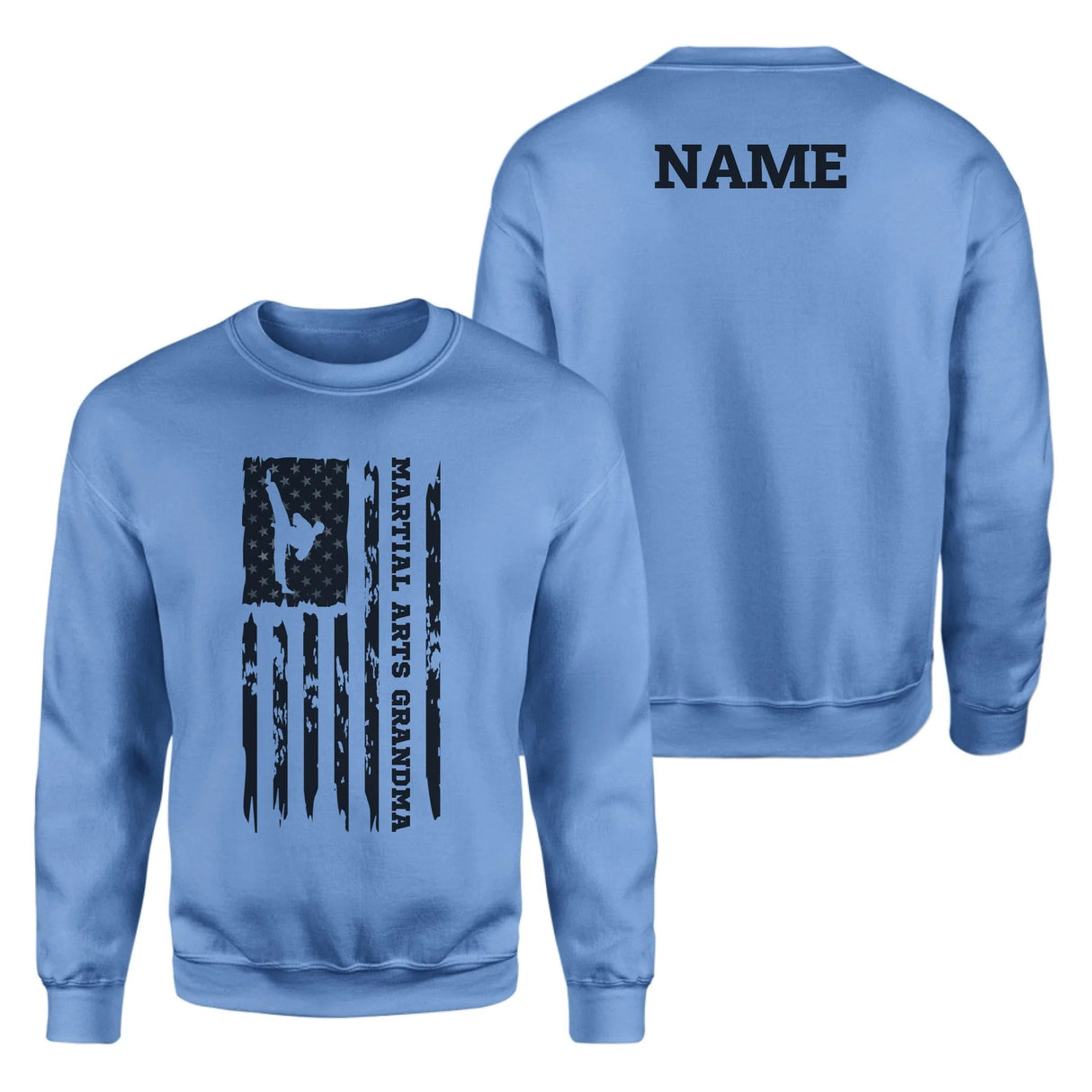 Martial Arts Grandma Vertical Flag With Martial Artist Name on a Sweatshirt with a Black Graphic