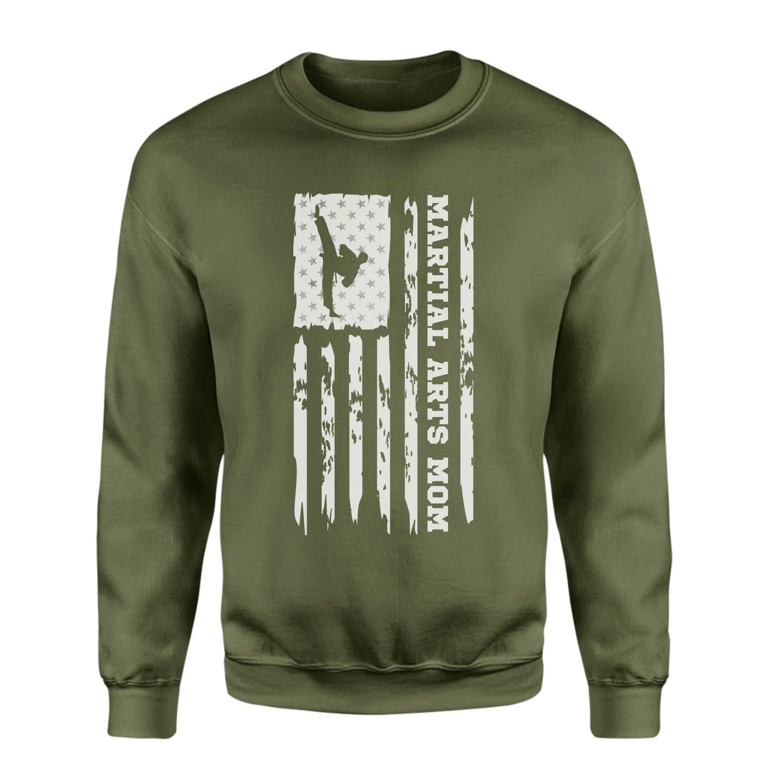 Martial Arts Mom Vertical Flag on a Sweatshirt with a White Graphic