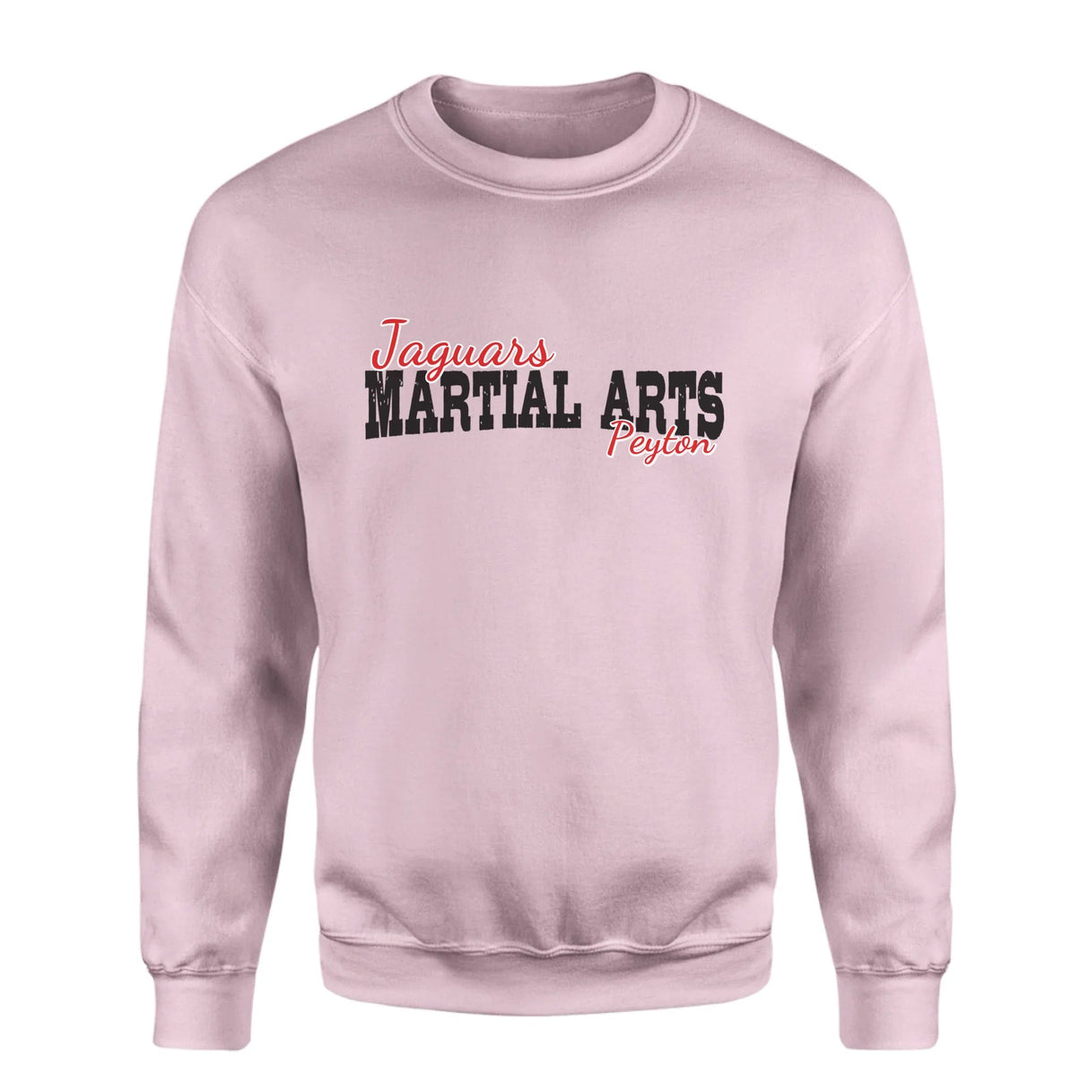 Custom Martial Arts Mascot and Martial Artist Name on a Sweatshirt with a Black Graphic