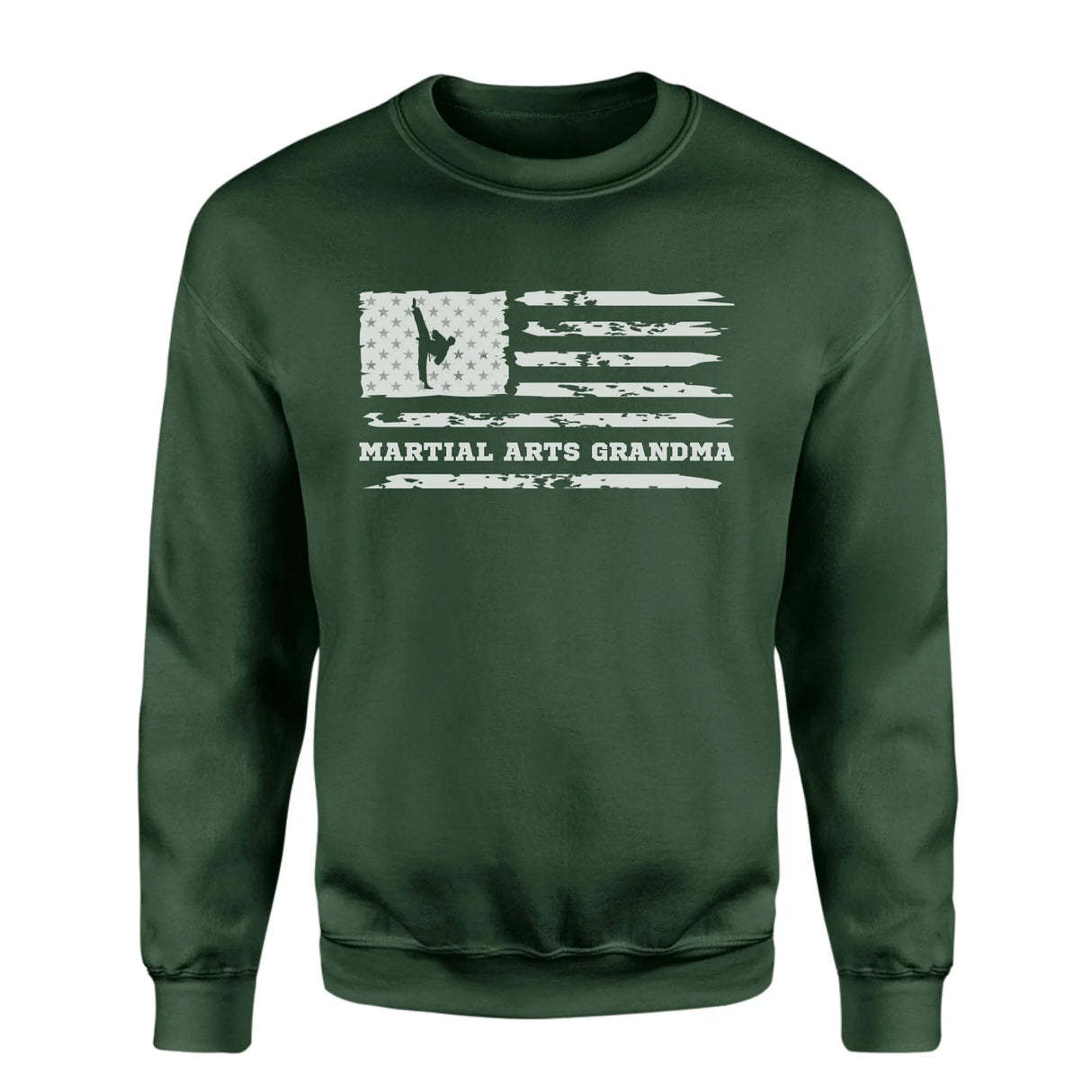 Martial Arts Grandma Horizontal Flag on a Sweatshirt with a White Graphic