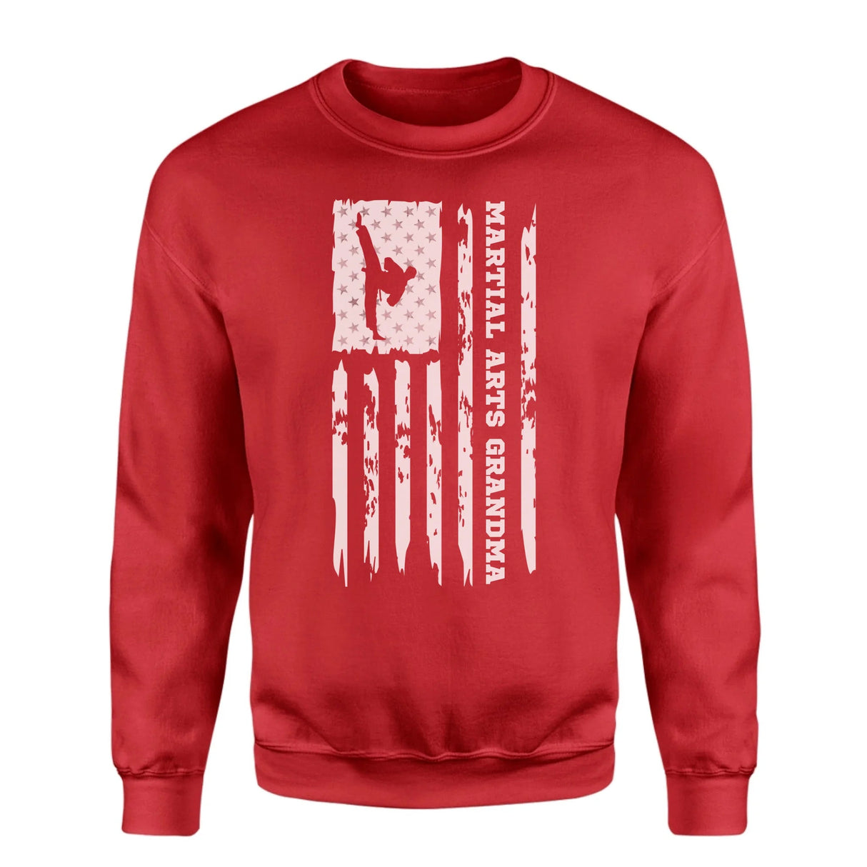 Martial Arts Grandma Vertical Flag on a Sweatshirt with a White Graphic