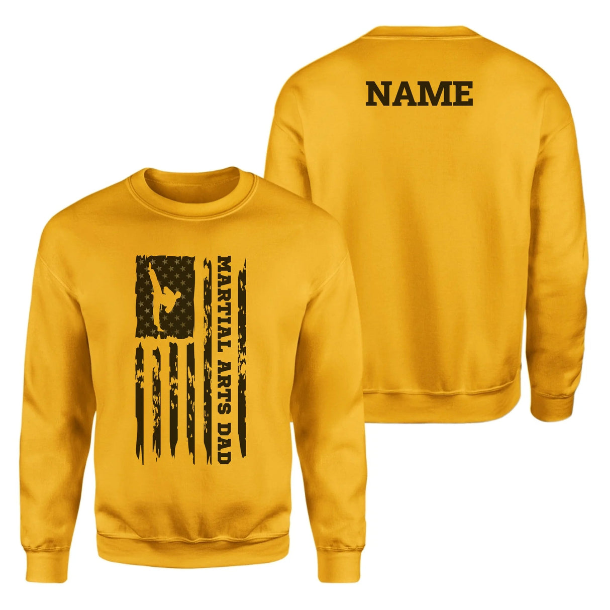 Martial Arts Dad Vertical Flag With Martial Artist Name on a Sweatshirt with a Black Graphic