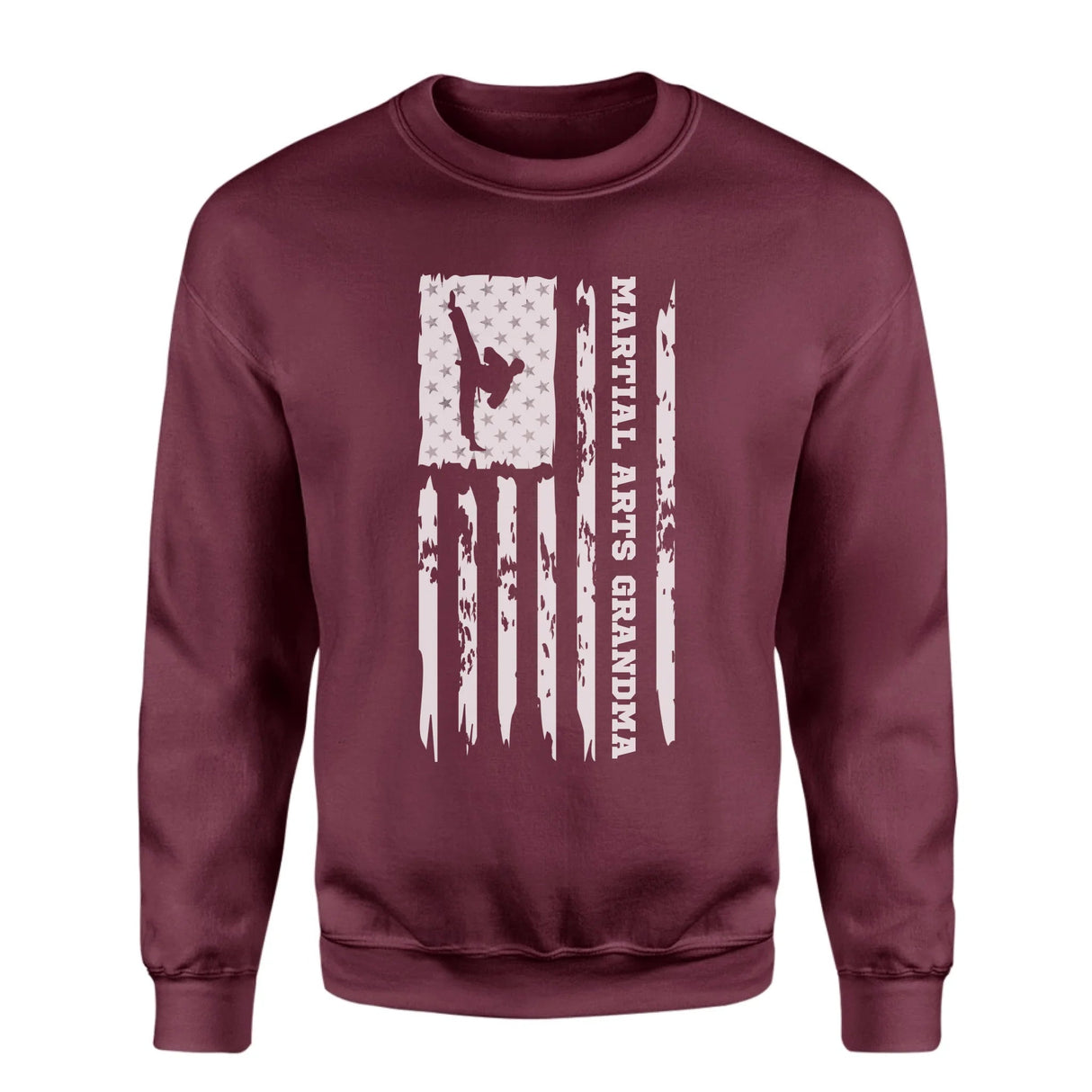 Martial Arts Grandma Vertical Flag on a Sweatshirt with a White Graphic